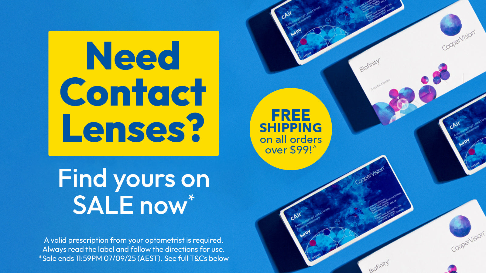 Need Contact Lenses? All contact lenses on sale now plus free shipping on orders over $99