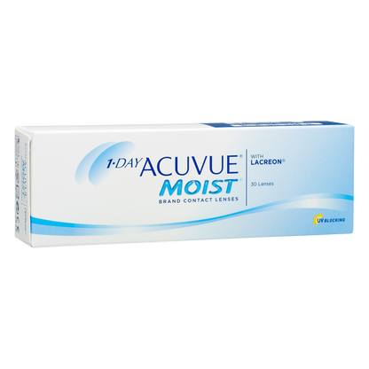 Box of J&J Acuvue Moist contact lenses