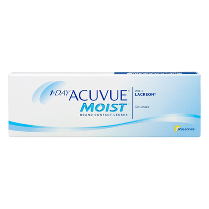 Box of J&J Acuvue Moist contact lenses