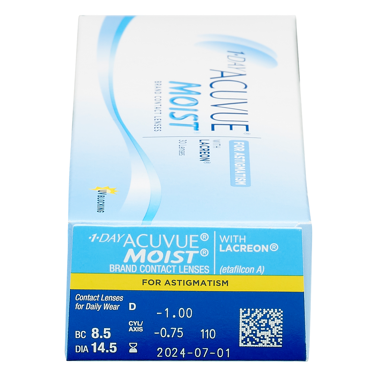 Box of J&J Acuvue Moist for Astigmatism contact lenses