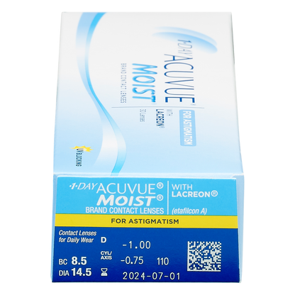 Box of J&J Acuvue Moist for Astigmatism contact lenses